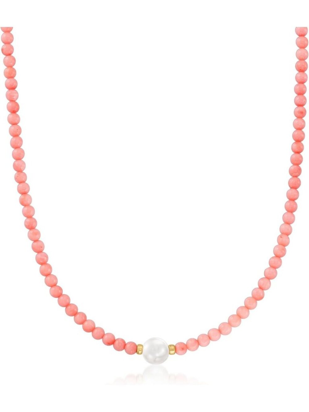 Elegant Cultured Pearl & Pink Coral Bead Necklace, 18kt Gold Over Sterling